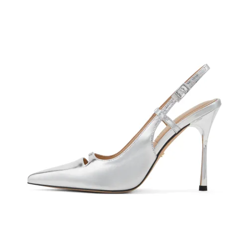 CHARLES&KEITH Small Ck One Strap High Heel Sandals 10.3cm Women's Black Box Black/Silver/Beige