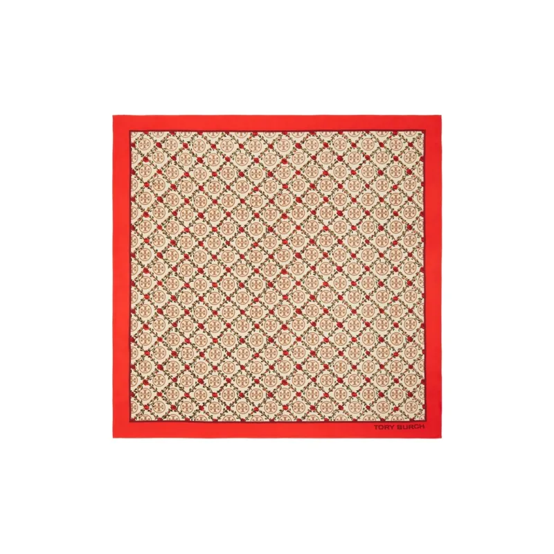 TORY BURCH Mulberry Silk Scarves Women's Red, Beige-0