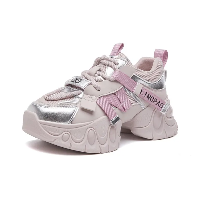 LINGPAO Lightweight Height Increasing Wear-Resistant Low-Top Chunky Sneakers Women's Purple-6