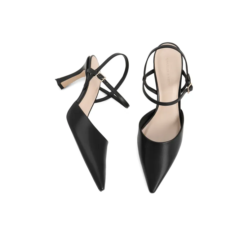 CHARLES&KEITH Small CK Strap Sandals 8cm Women's Nude Flesh/Black-6
