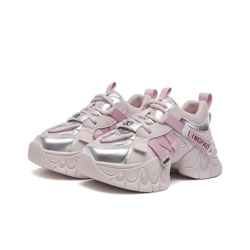 LINGPAO Lightweight Height Increasing Wear-Resistant Low-Top Chunky Sneakers Women's Purple-7
