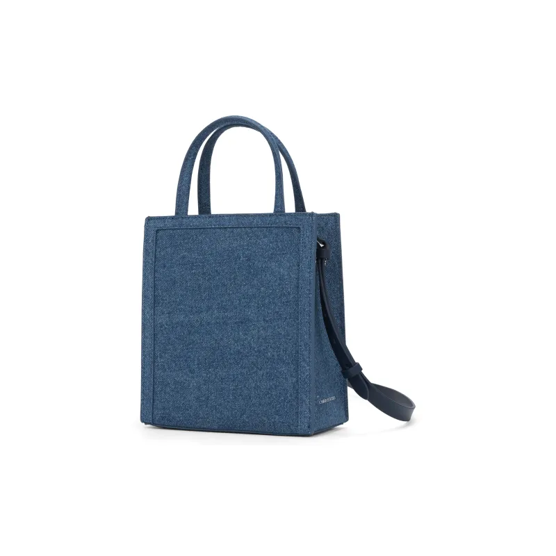 CHARLES&KEITH PU, Textile Tote Crossbody One Shoulder Handbag Trumpets Women's Dark Denim Blue-1