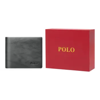 POLO Top Grain Cow Leather Men's Coin Purse Card Holder Wallet Small Size Men's Gray Green