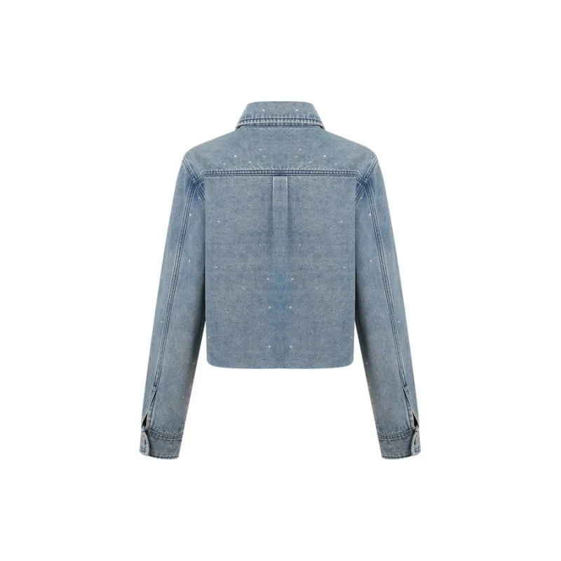 Three Quarters Cropped Coat Women's Blue-1