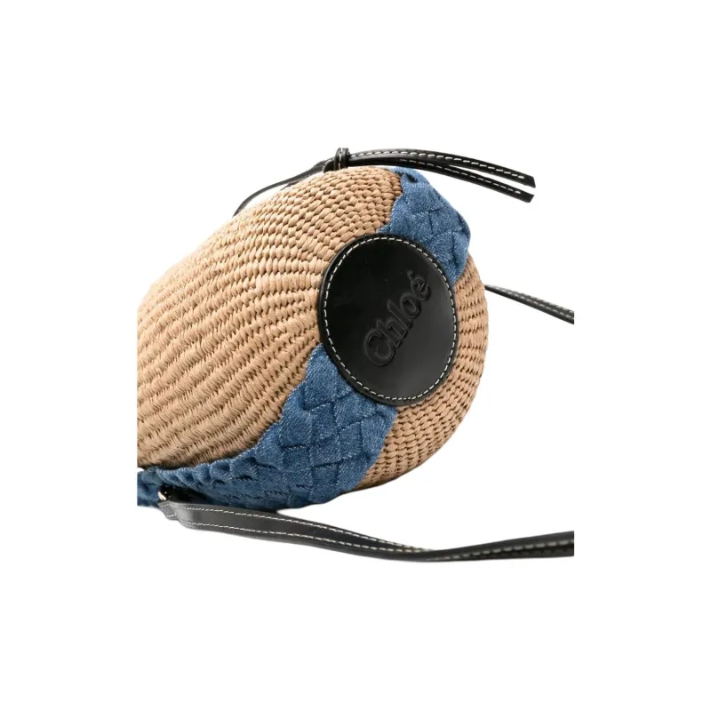 Chloe Woody Raffia Bucket Bag Handbag Women's Umber & Indigo-3