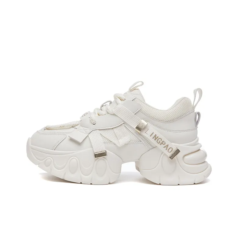 LINGPAO Lightweight Height Increasing Wear-Resistant Low-Top Chunky Sneakers Women's Purple-0
