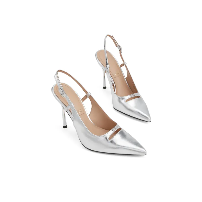 CHARLES&KEITH Small Ck One Strap High Heel Sandals 10.3cm Women's Black Box Black/Silver/Beige-5
