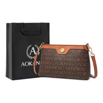 AOKANG PVC Synthetic Leather Small Square Bag, Crossbody Bag, Mom Bag, Monogram Bag Medium Size Women's Cocoa Coffee
