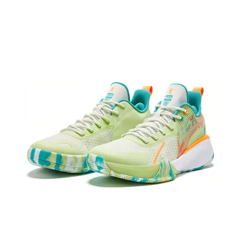 QIAODAN Dawn Slip Resistant, Abrasion Resistant, Breathable Low Top Basketball Shoes Men's White Green-2