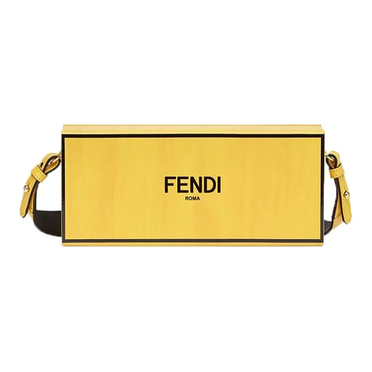 FENDI Leather Box Bag Shoulder Bag Crossbody Bag Unisex Yellow-0