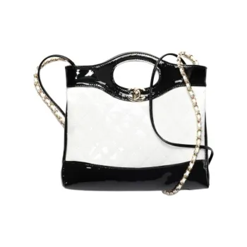 CHANEL Calfskin Patent Leather Shoulder Bag Crossbody Bag Handbag Mini Women's Black/White