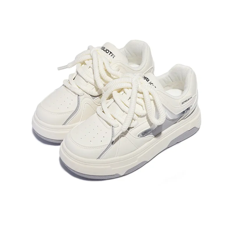 Miss Zhang Cushioning Height Increasing Low-Top Skateboard Shoes Women's White Silver-3