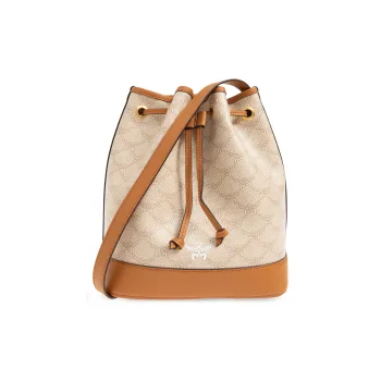 MCM Calfskin Leather Bucket Bag, Shoulder Bag, Crossbody Bag Medium Size Women's Beige