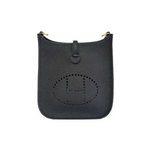 HERMES Evelyne Clemence Leather Evelyn Crossbody Bag, Shoulder Bag Women's Black