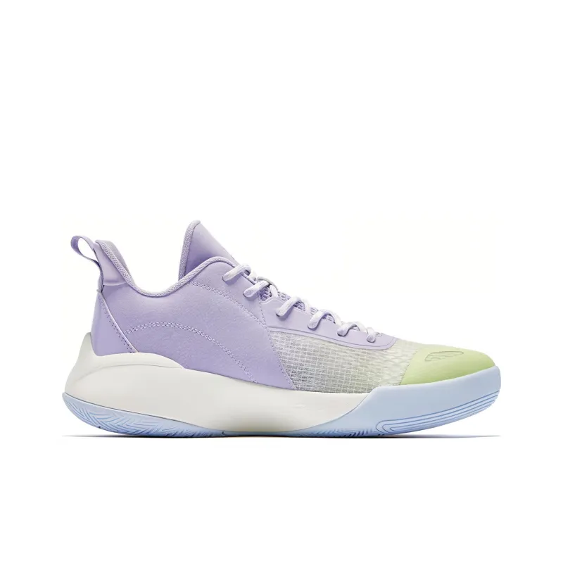 QIAODAN Dawn Cushioning Breathable Rebound Low Top Basketball Shoes Men's Purple Green-1