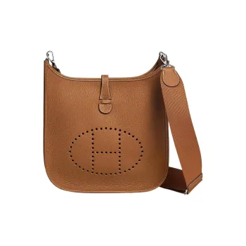 HERMES Evelyne Taurillon Clemence Cow Leather Ivorie Crossbody Bag Women's 37 Gold Gold Brown