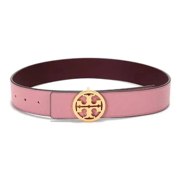 TORY BURCH Solid Color Decoration Smooth Buckle Leather Belts Women's Pink Width: 3.8CM-3