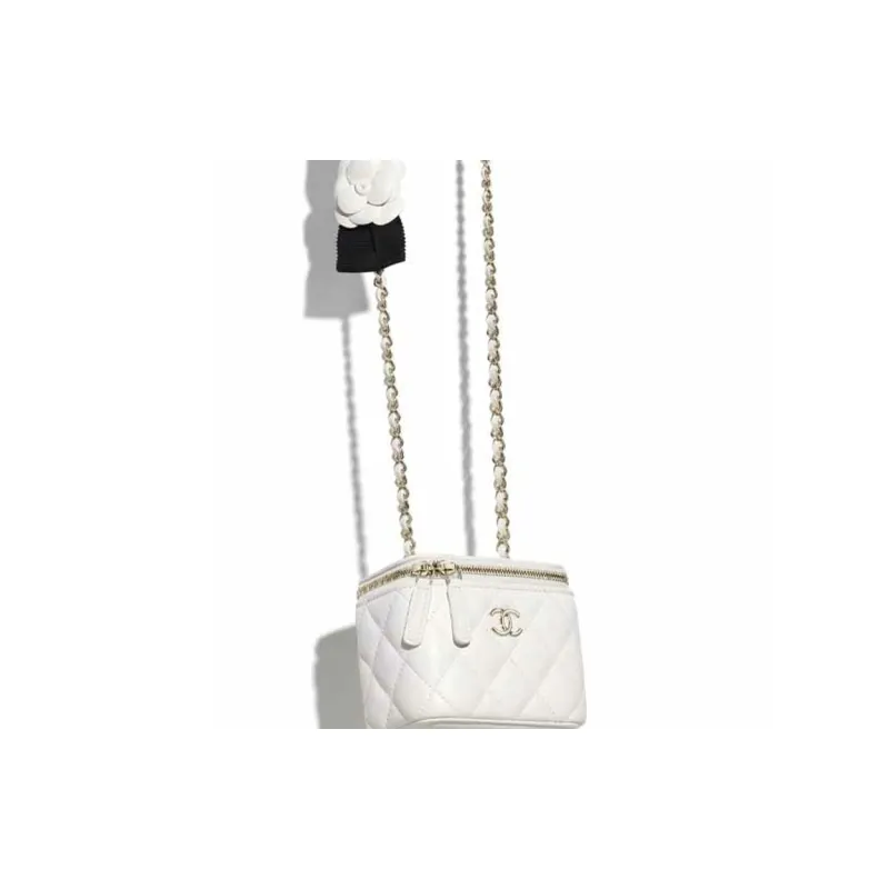 CHANEL Sheepskin Dressing Bag, Crossbody Bag Trumpets Women's White-3