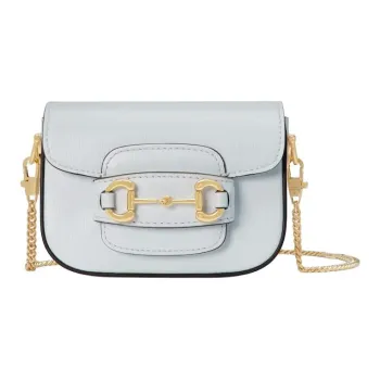 GUCCI Horsebit 1955 Leather Shoulder Bag Crossbody Bag Extra Mini Women's Light Blue
