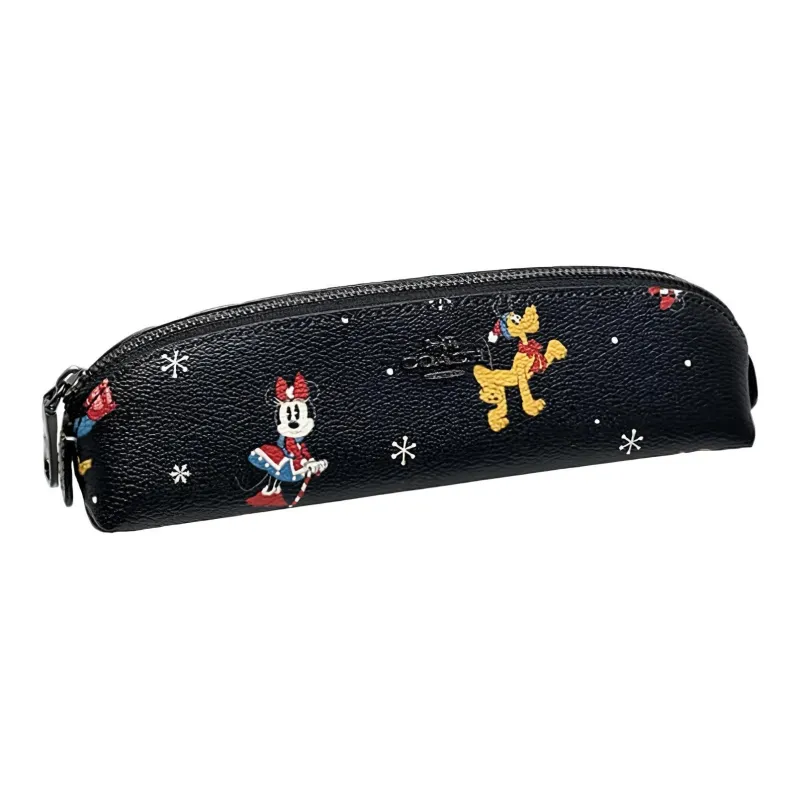 COACH Disney Collaboration Pencil Case Coated Canvas With Smooth Leather Pencil Case Storage Bag Unisex Bronze-1