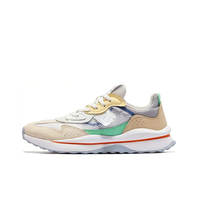 QIAODAN Anti Slip Wear Resistant Low Top Sports Casual Shoes Men's Jordan White Vanilla Yellow-0