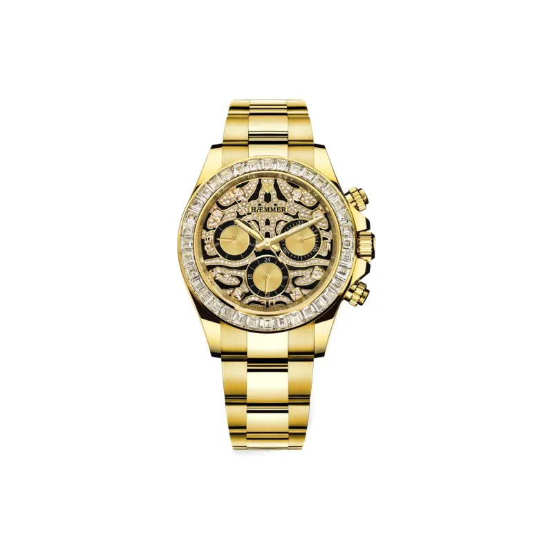 HAEMMER Automatic Mechanical Movement Stainless Steel Watchband Watch Men's Watches Gold Dial-0