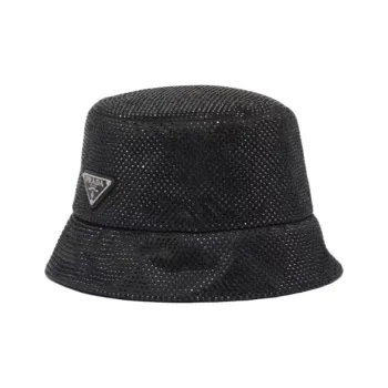 PRADA Fabric Synthetic Crystal Enamel Cotton Metal Bucket Hats Women's Black