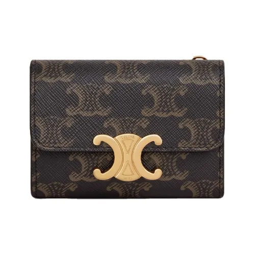 CELINE Triomphe Canvas Card Holder Wallet Women's Tan