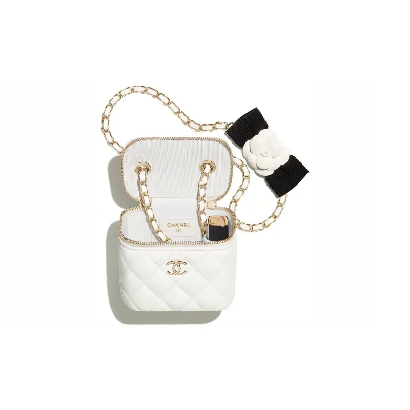 CHANEL Sheepskin Dressing Bag, Crossbody Bag Trumpets Women's White-2