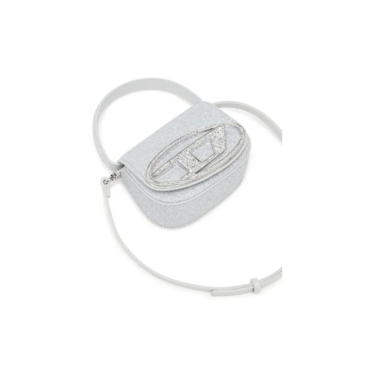 DIESEL Double Glitter Fabric Handbag Shoulder Bag Women's Silver-3
