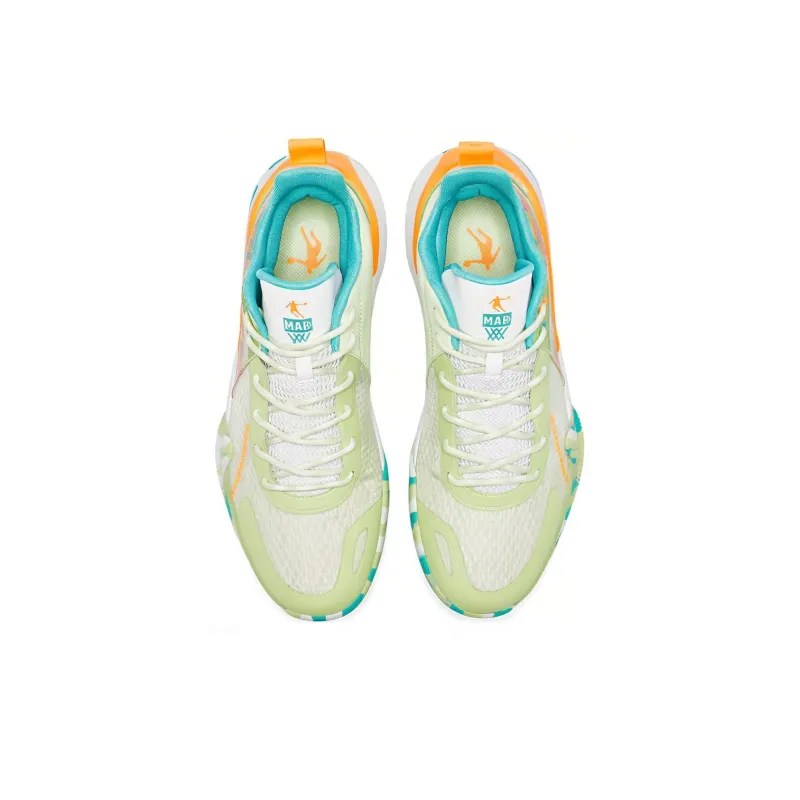 QIAODAN Dawn Slip Resistant, Abrasion Resistant, Breathable Low Top Basketball Shoes Men's White Green-3