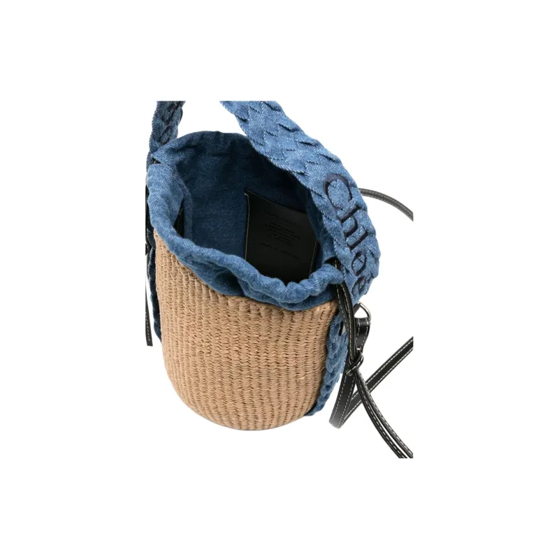 Chloe Woody Raffia Bucket Bag Handbag Women's Umber & Indigo-2