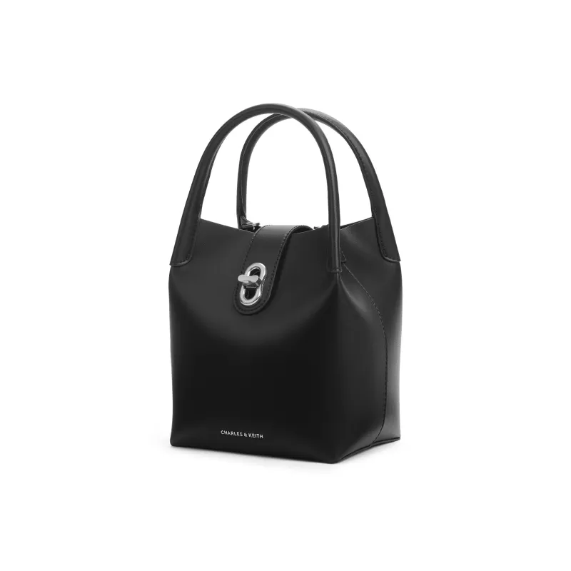 CHARLES&KEITH Polyurethane Mother And Child Bucket Bag One Shoulder Handbag Medium Size Women's Noir Black/Oat Oat-1