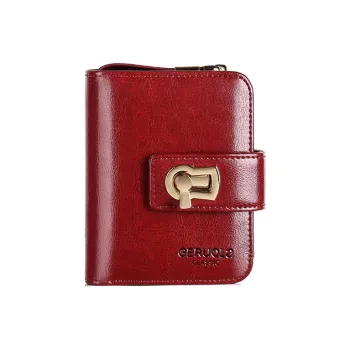 Gorora Cow Leather Waxed Leather Wallet Coin Purse Card Holder Mini Women's Burgundy/Black/Peacock Blue/Lemon