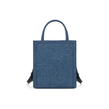 CHARLES&KEITH PU Textile Tote Crossbody One Shoulder Handbag Small Size Women's Denim Blue Dark Denim Blue Color