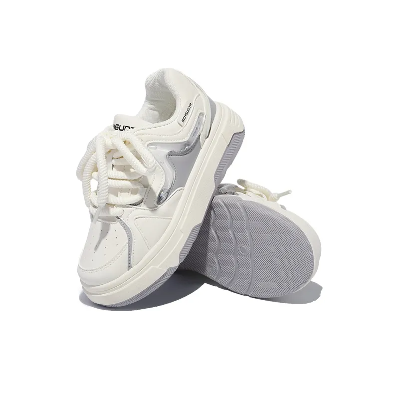 Miss Zhang Cushioning Height Increasing Low-Top Skateboard Shoes Women's White Silver-6