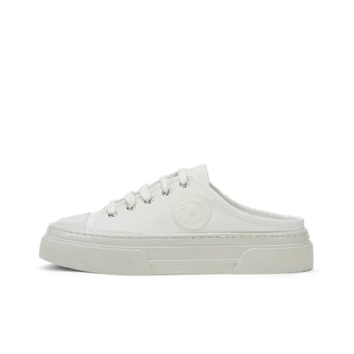 CHARLES&KEITH Small CK Low-Top Casual Skateboard Shoes Canvas Shoes Women's White/BLACK TEXTURED Black Textured/Red Red