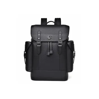 Ceion Keust Cow Leather Backpack Large Size Men's Black
