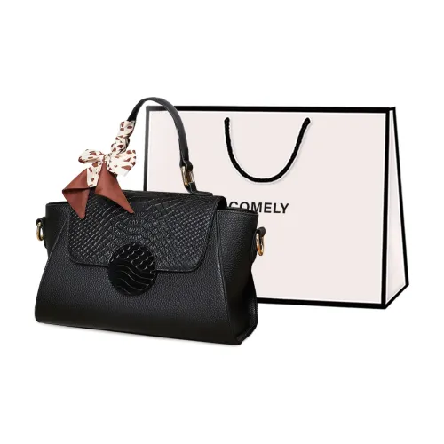 COMELY Cow Leather Patchwork Synthetic Leather Shoulder Bag Mom Bag Medium Size Women's Black