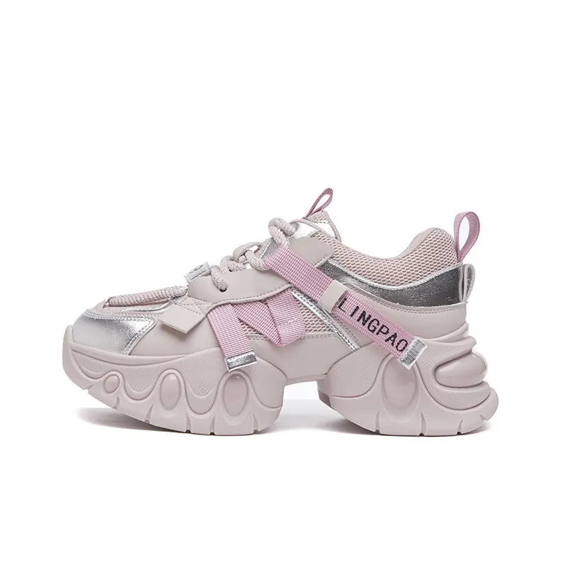 LINGPAO Lightweight Height Increasing Wear-Resistant Low-Top Chunky Sneakers Women's Purple-5