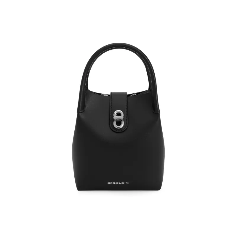 CHARLES&KEITH Polyurethane Mother And Child Bucket Bag One Shoulder Handbag Medium Size Women's Noir Black/Oat Oat-0
