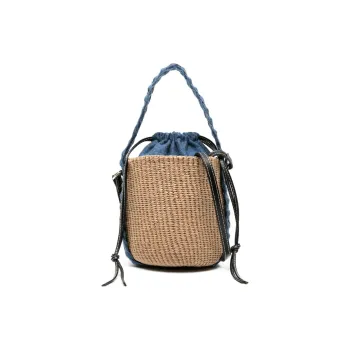 Chloe Woody Raffia Bucket Bag Handbag Women's Umber & Indigo