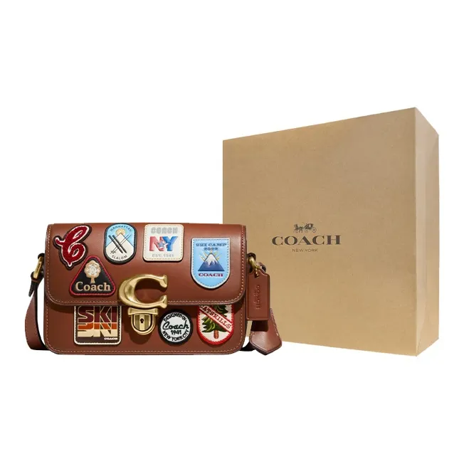 COACH Studio Tanned Leather Small Square Bag, Crossbody Bag Trumpets Women's Saddle-6