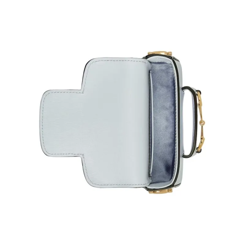GUCCI Horsebit 1955 Leather Shoulder Bag Crossbody Bag Extra Mini Women's Light Blue-6
