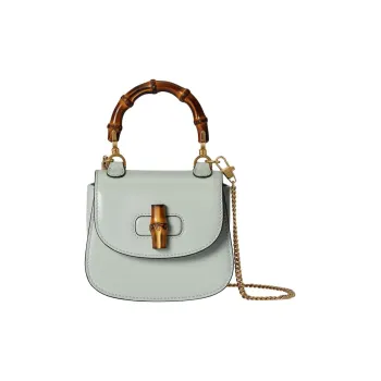 GUCCI Bamboo 1947 Leather Handbag Shoulder Bag Crossbody Bag Extra Mini Women's Light Green