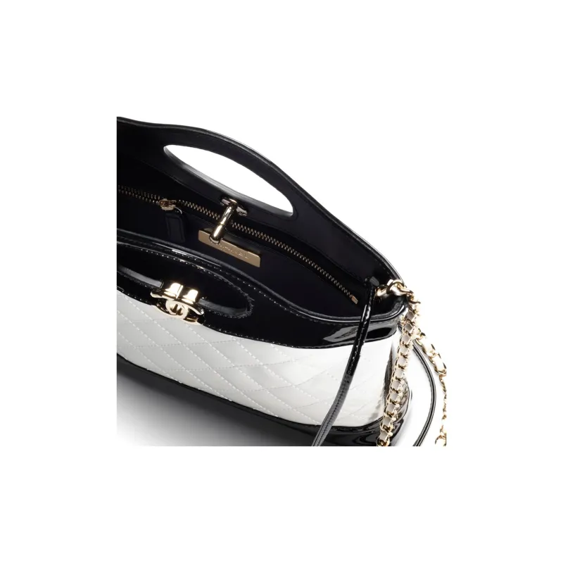 CHANEL Calf Patent Leather Shoulder Bag, Crossbody Bag, Handbag Mini Women's Black/White-2