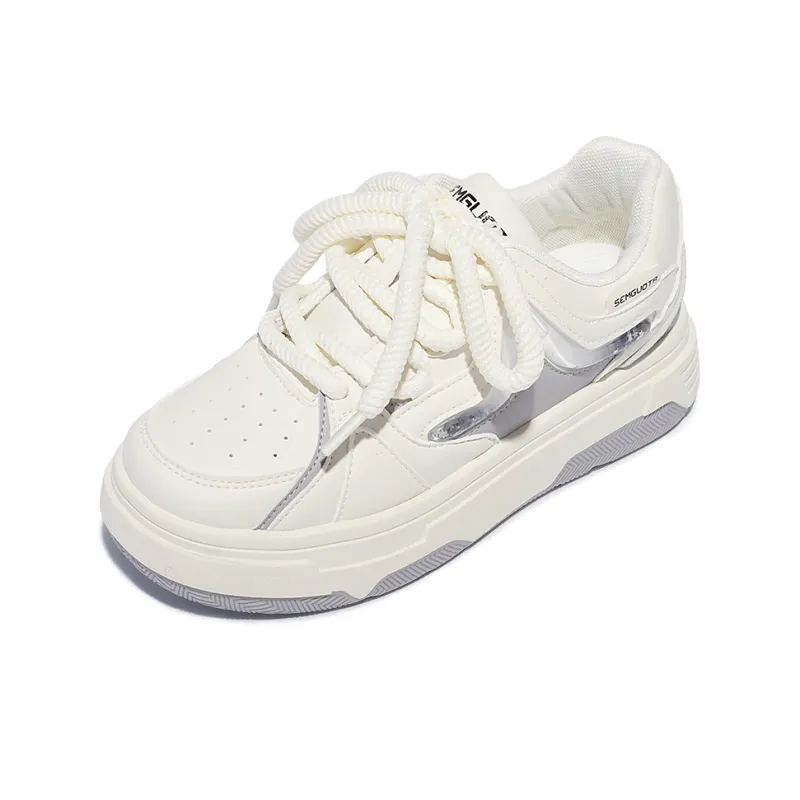 Miss Zhang Cushioning Height Increasing Low-Top Skateboard Shoes Women's White Silver-2
