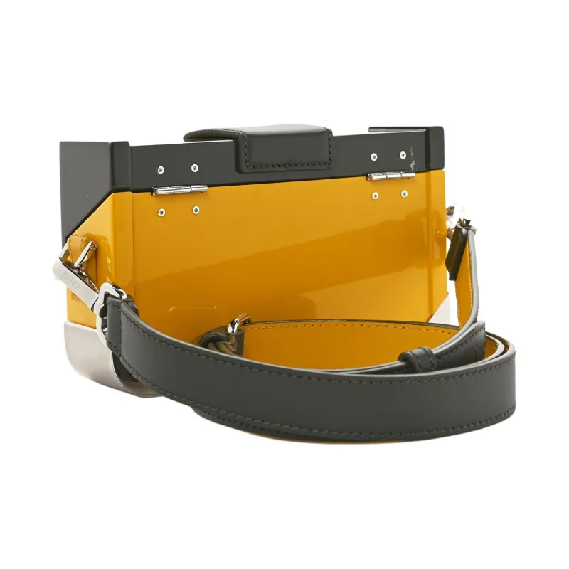 FENDI BaguetteTrunk Calfskin Leather Box Bag Baguette Bag Shoulder Bag Crossbody Bag Mini Men's Black/Yellow-1