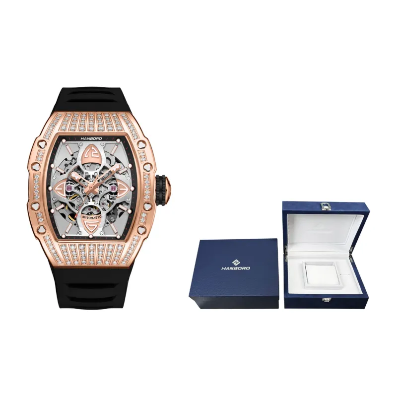 HANBORO Kings Series Automatic Mechanical Movement Rubber Strap Watch Men's Watches Gold Dial HBR989.2-MH-1