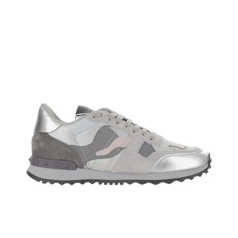 Valentino Rockrunner Low Top Casual Shoes Women's Silver Camouflage-1